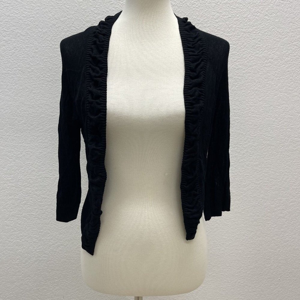 Gianni Bini Womens Medium Cropped Cardigan Sweater Ruched Trim Silk